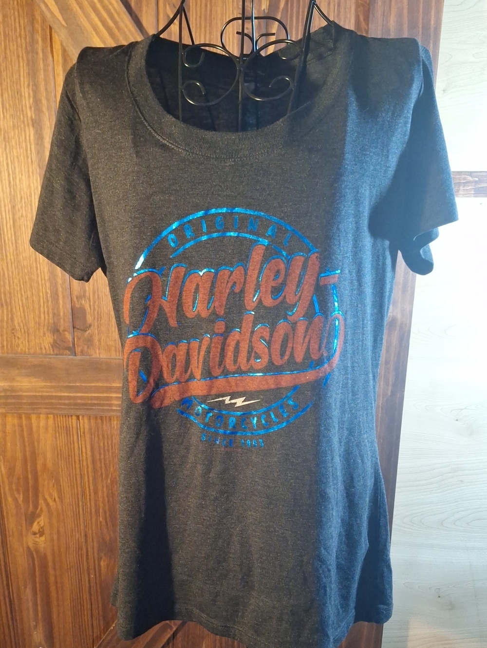 NWT Harley-Davidson Charcoal Tee with Blue & Orange Logo